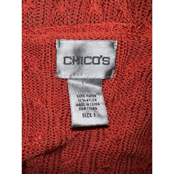 Chico's Sweater Women's Size M (1) Bright Coral Open Front 3/4 Sleeve Cardigan - Picture 8 of 9